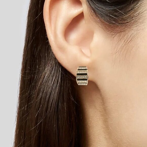 Authentic Christian Dior earrings gold plated 18K w crystals and Enamel - Picture 3 of 14